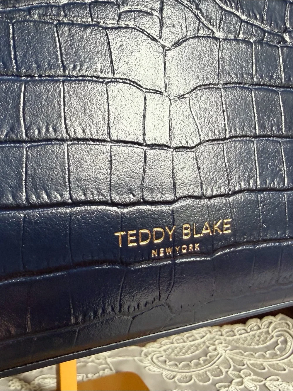 NWOT Teddy Blake Navy Croc-Embossed Leather Top Handle Bag Purse